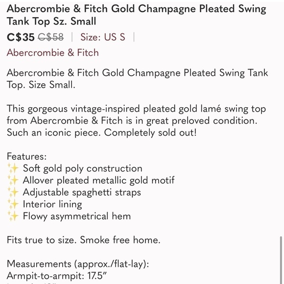 Abercrombie & Fitch Gold Champagne Pleated Swing Tank Top - Picture 13 of 13